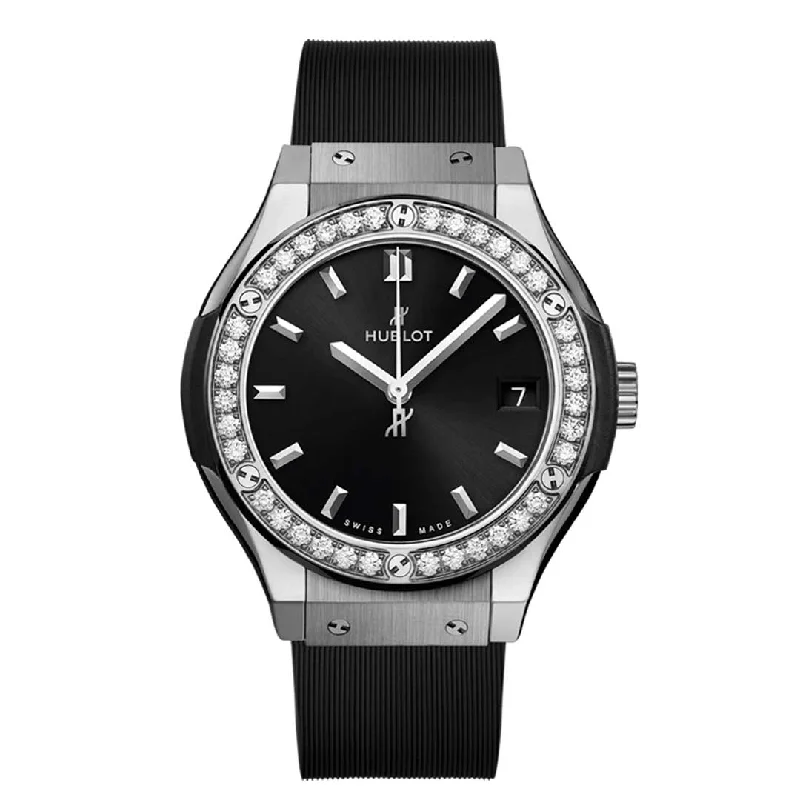 Men's Quartz Watches for Emergency Signaling-HUBLOT, CLASSIC FUSION TITANIUM DIAMONDS