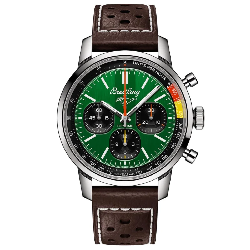 Women's Chronograph Watches with Classic Design-Breitling Top Time B01 Ford Mustang 41mm Green Dial Automatic Chronograph Gents Watch AB01762A1L1X1