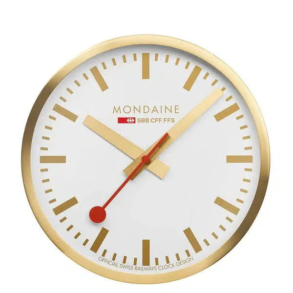 Slave Clocks for Secondary Timekeeping Systems-Mondaine Wall Clock Gold Tone 25cm
