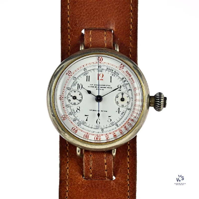 Men's Military Watches with Anniversary Edition-Lemania (Unbranded) Single Pusher Chrono - White Ceramic Dial - c.1920