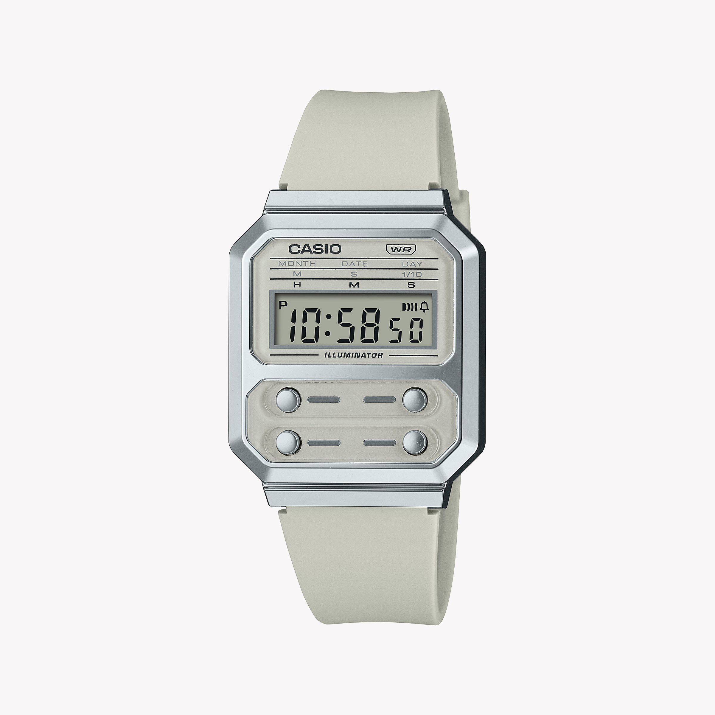 Men's Digital Watches with Dual Time Zones-Casio Unisex Silver Resin Watch, Stainless Steel Band | A100WEF-8ADF