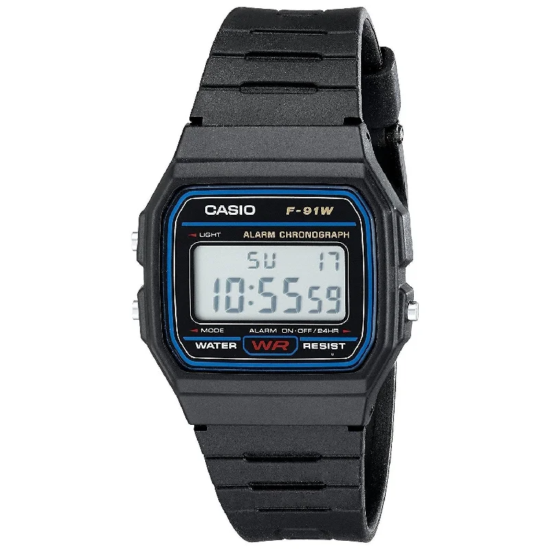 Men's Chronograph Watches with Barometer Calibration-Casio Men's F91W-1 Classic Digital Black Resin Watch