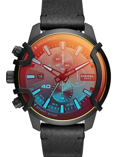 Men's Chronograph Watches with Day Date Complication-Diesel Griffed Chronograph Black Leather Watch