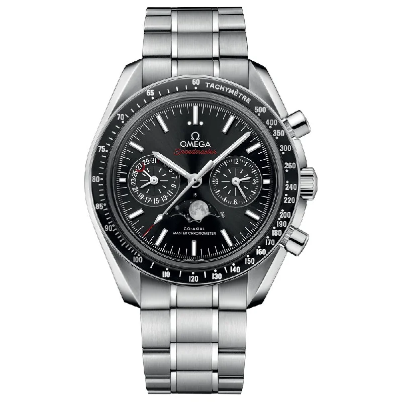 Women's Chronograph Watches for Modern Aviation-OMEGA Speedmaster Moonphase Chronograph 44.25mm Black Dial Automatic Gents Watch 30430445201001