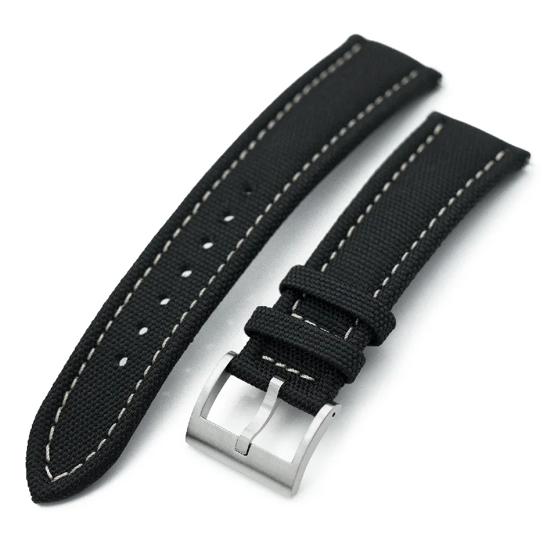 Men's Military Watches for Living History Museums-Aviator Style Black Canvas Quick Release Watch Band, 20mm or 22mm