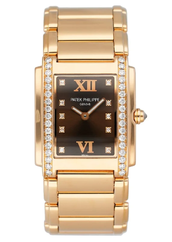 Men's Patek Philippe World Time Watches-Patek Philippe Twenty-4 4910/11 Chocolate Dial Ladies Watch