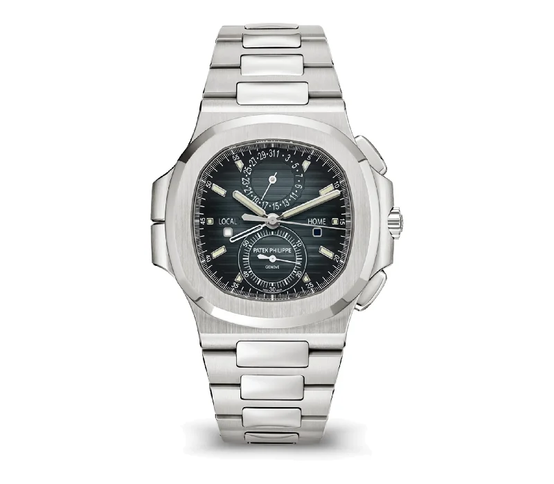 Men's Patek Philippe Watches with Aviation Theme-41mm Blue Gradiant Travel Time Chrono Dial Stainless Steel Bracelet