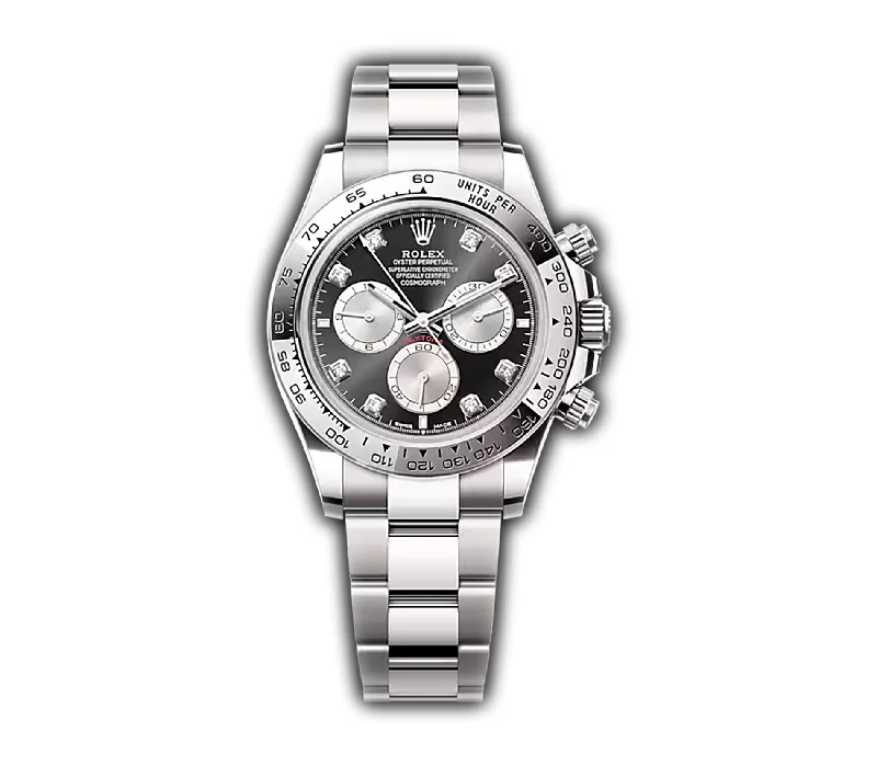 men's Rolex watches with small seconds subdial -​40mm 18k White Gold Black and Steel Diamond Dial Oyster Bracelet Caliber 4131