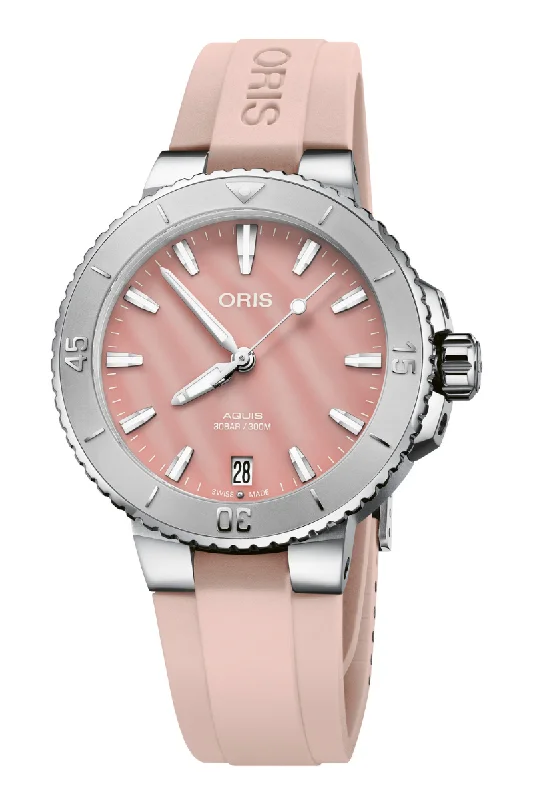 Men's Elegant Design Dress Watches for Sophisticated Taste-Oris Aquis Date Mother-of-Pearl 36.5mm 01 733 7770 4158-07 4 18 66FC
