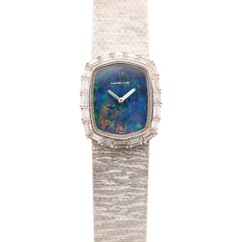 Men's Audemars Piguet Monogrammed Style Watches-Audemars Piguet White Gold Watch with Opal Dial, Baguette Bezel and Baguette Hands