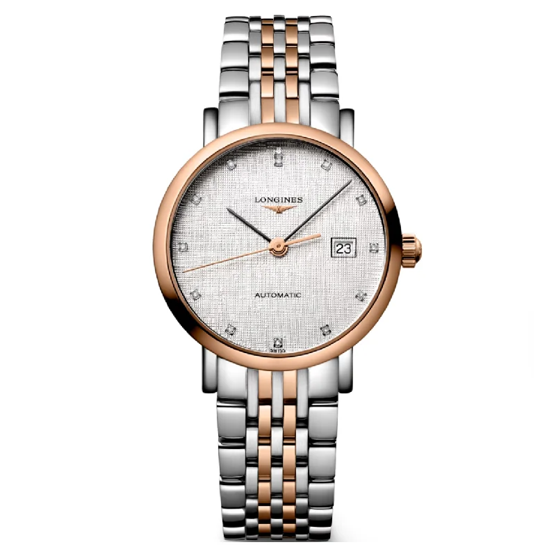 Women's Pilot Watches for Radio Communication-Longines Elegant Collection Striped Silver Dial Women 29mm