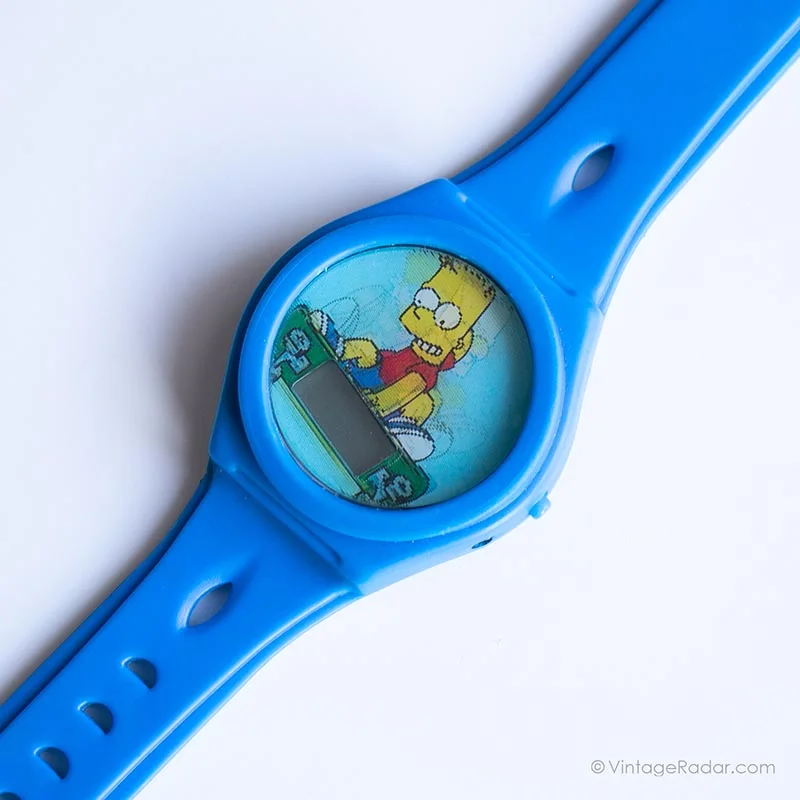 Women's Pilot Watches with Radio Frequency-Vintage The Simpsons Watch | Blue Bart Digital Wristwatch