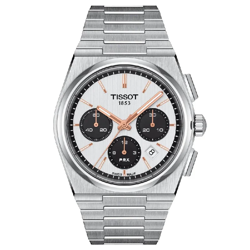 Women's Chronograph Watches with Personalized Engraving-Tissot PRX 42mm White Dial Automatic Chronograph Gents Watch T1374271101100