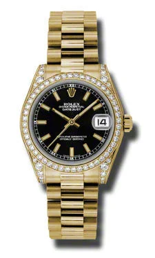men's Rolex watches with Roman numerals -​Rolex - Datejust 31mm - Gold President Yellow Gold - Diamond Bezel - Diamond Case
