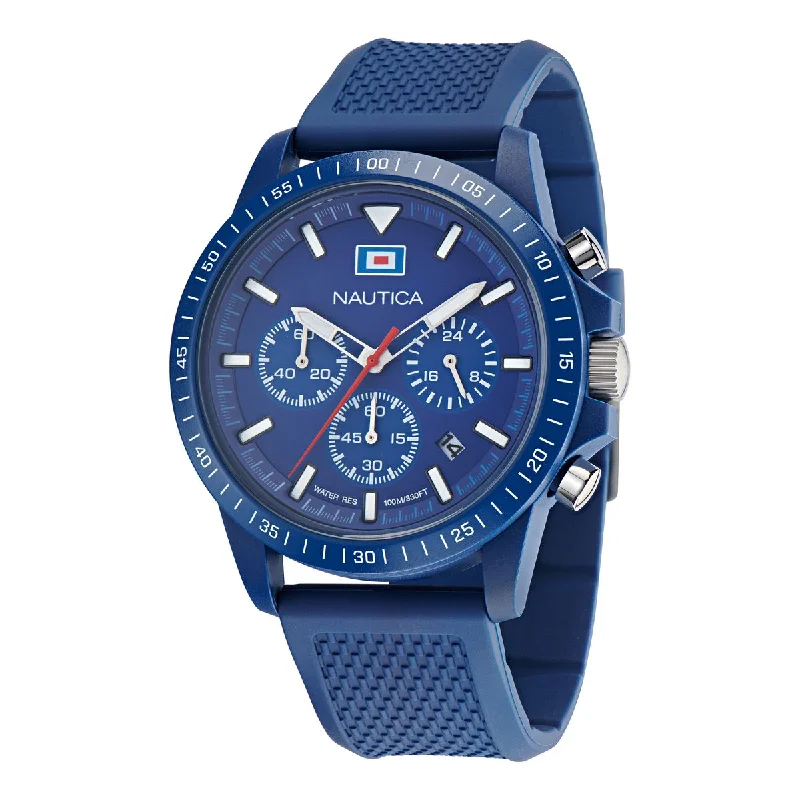 Women's High-End Chronograph Watches-Nautica One Blue Dial Round Case Quartz Analog Men Watch