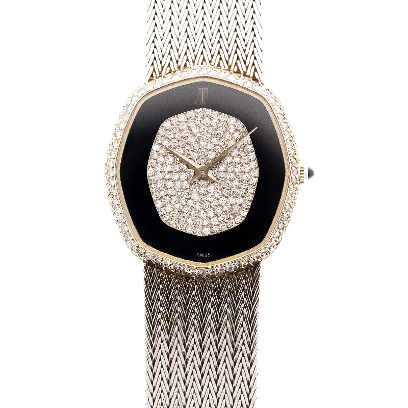 Men's Audemars Piguet Everyday Wear Design Watches-Audemars Piguet White Gold Octagonal Watch with Pave and Onyx Dial