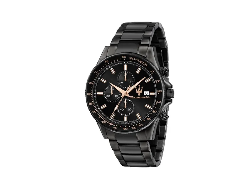 Men's Quartz Watches with Vintage Inspiration-Maserati Sfida Quartz Watch, PVD, Black, 44 mm, Mineral crystal, R8873640011