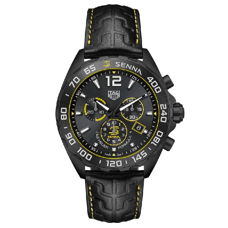 Women's Chronograph Watches with Heart Rate Monitoring-TAG Heuer Formula 1 Senna Special Edition 43mm Grey Dial Quartz Chronograph Gents Watch CAZ101AJ.FC6487