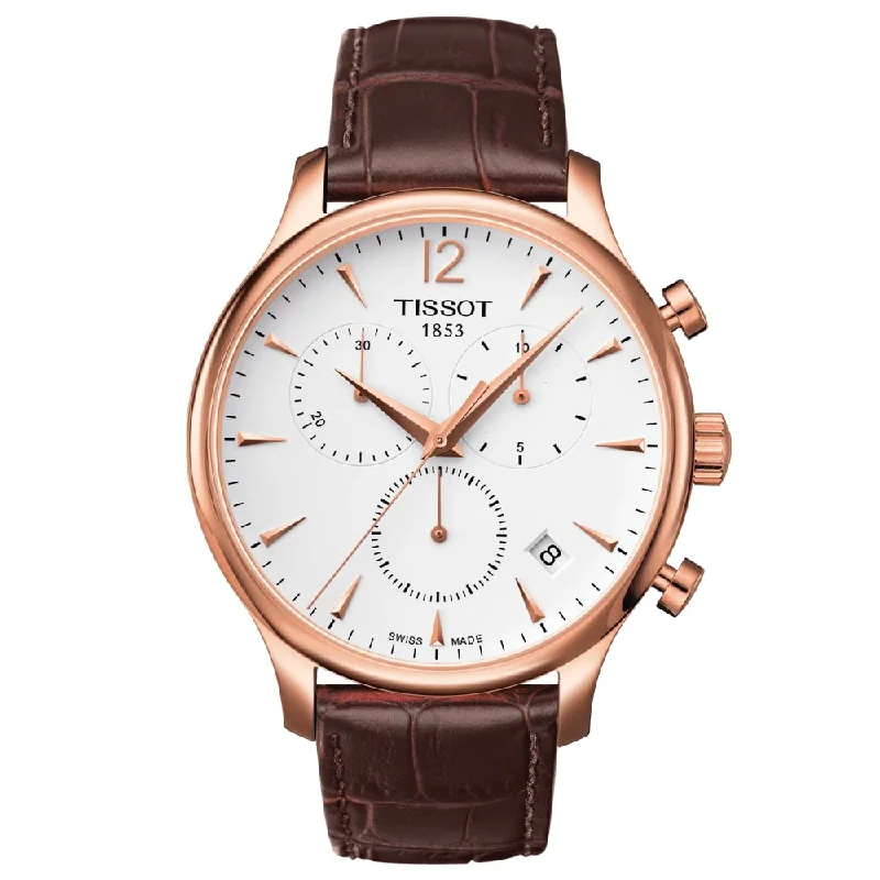 Women's Chronograph Watches with Anniversary Edition-Tissot Tradition Chronograph 42mm Silver Dial Rose Gold PVD Steel Gents Quartz Watch T0636173603700