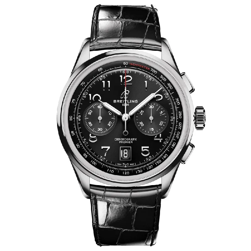 Women's Chronograph Watches with GPS Navigation-Breitling Premier B01 Chronograph 42mm Black Dial Automatic Gents Watch AB0145221B1P1