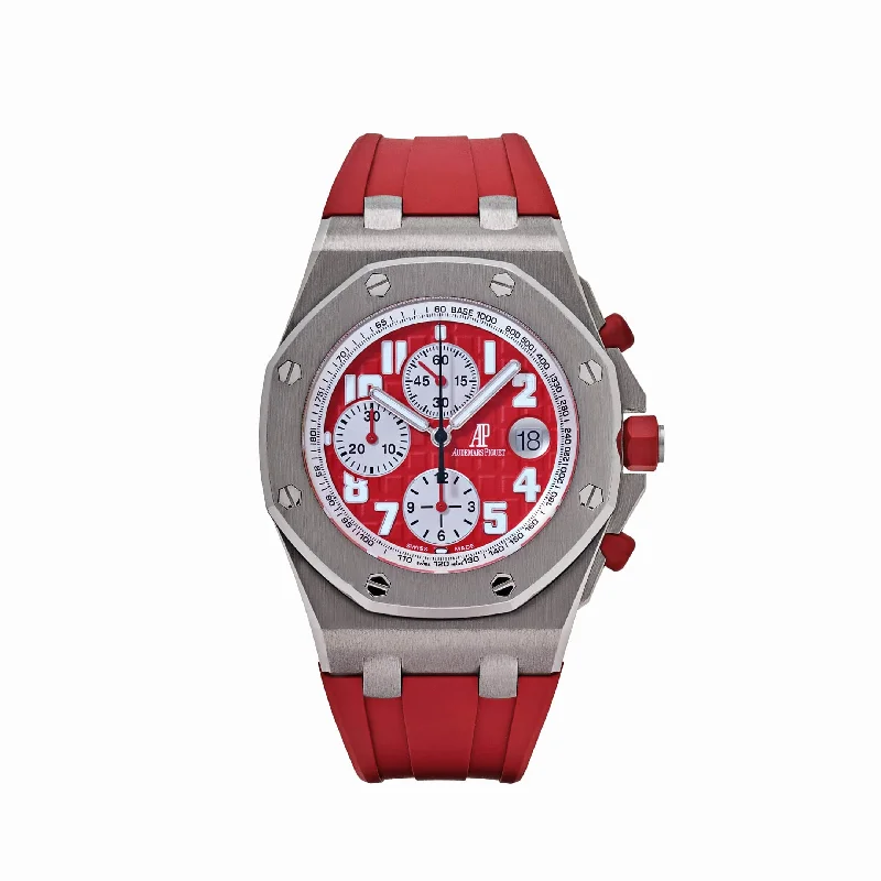 Men's Audemars Piguet Engagement Design Watches-Audemars Piguet Royal Oak Offshore Chronograph 26108ST.OO.D066CR.01 Rhone-Fusterie Stainless Steel Red Dial Limited Edition (2009)