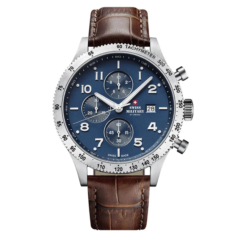 Men's Military Watches for Social Impact-Swiss Military Brown Leather Men's Chrono Watch - SM34084.06