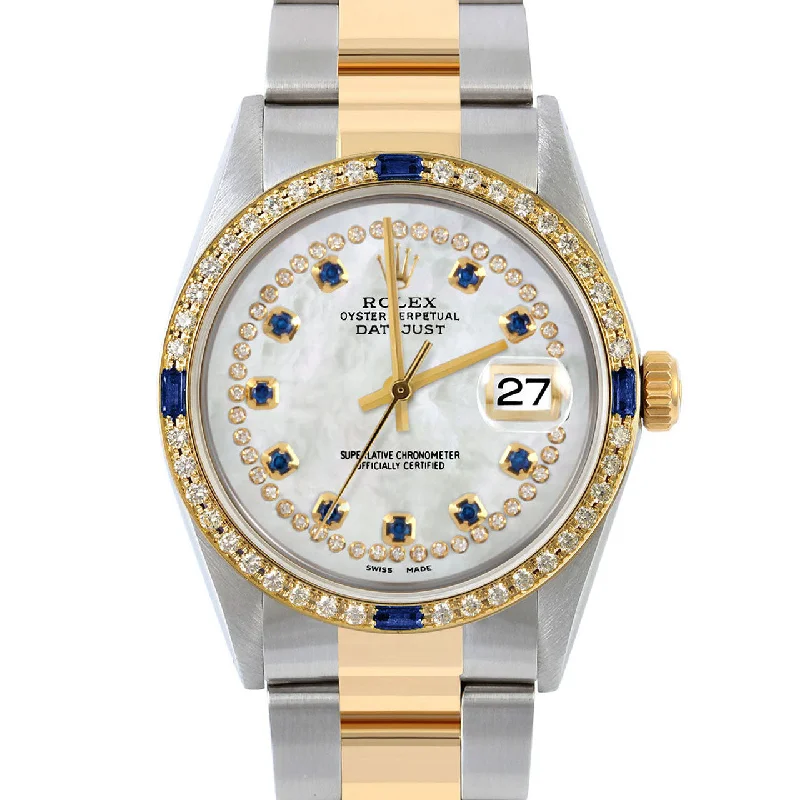 men's Rolex watches with blue dials -​Rolex Datejust 36mm | 16013-WMOP-STRS-4SPH-OYS