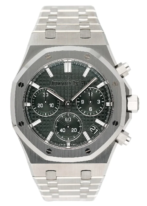 Men's Audemars Piguet Oval Case Style Watches-Audemars Piguet Royal Oak 26240ST Green Dial 50th Anniversary Box Papers