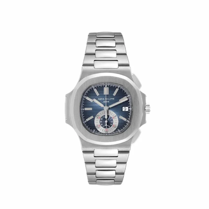Men's Patek Philippe Watches with UV Sensor-Patek Philippe Nautilus 5980/1A-001 Chronograph Stainless Steel Blue Dial