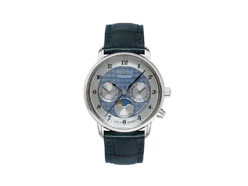 Men's Quartz Watches with Compass Calibration-Zeppelin Friedrichshafen Moon Phase Quartz Watch, Blue, 36 mm, 8537-3