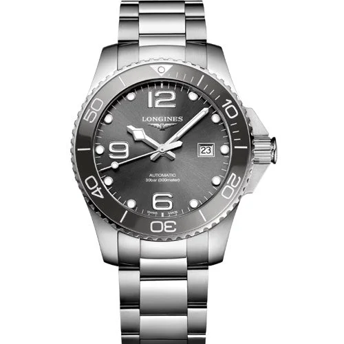 Women's Pilot Watches with UV Sensor-Longines Hydroconquest Sunray Grey Dial Men 43mm