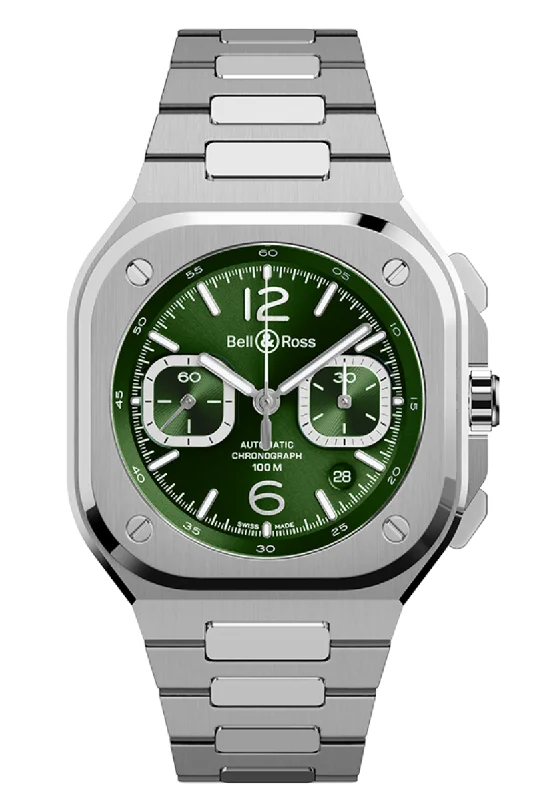 Men's Limited Edition Dress Watches for Collectors-Bell & Ross BR05 Chrono Green Steel BR05C-GN-ST/SST