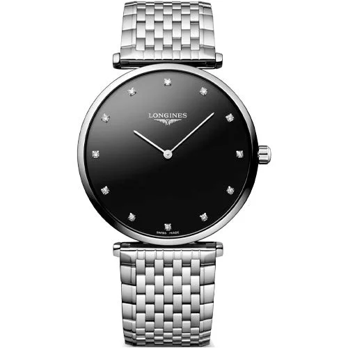 Women's Pilot Watches with Minimalist Style-Longines La Grande Classique De Black Lacquered Dial Unisex 38mm