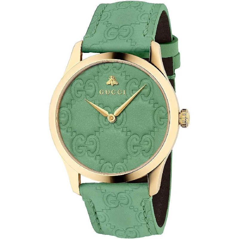 Women's Chronograph Watches for Travelers-Gucci Women's YA1264099 G-Timeless Green Leather Watch