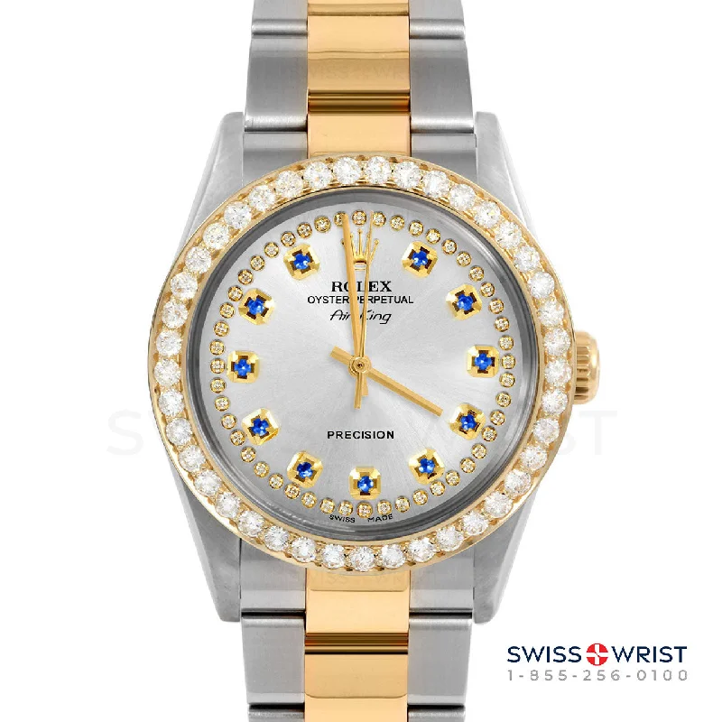 men's Rolex watches with diamond accents -​Rolex Air King 34mm | 5500-TT-SLV-STRS-2CT-OYS