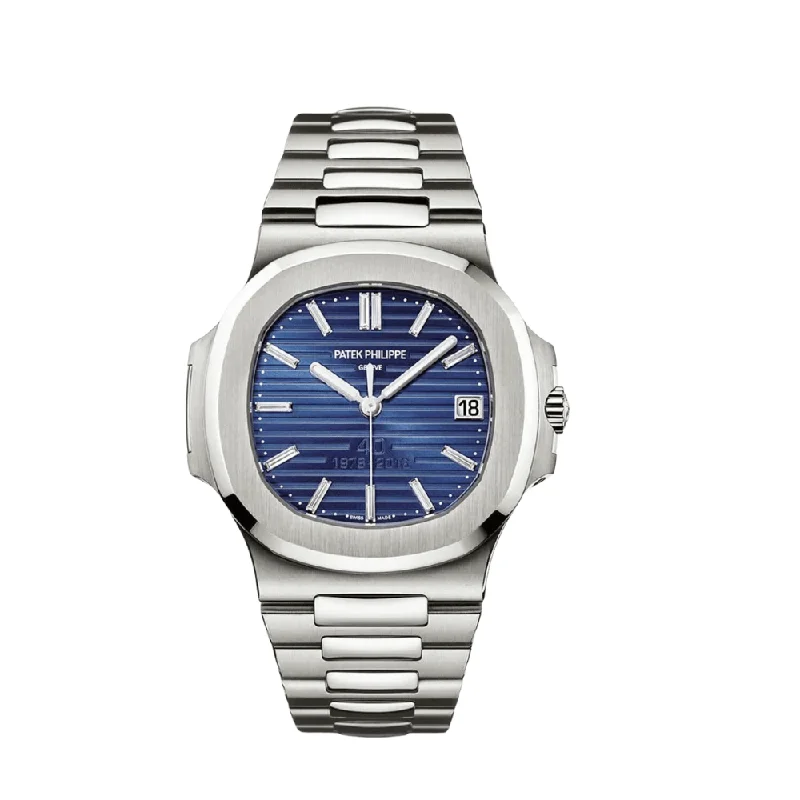 Men's Patek Philippe Calatrava Watches-Patek Philippe Nautilus 5711/1P-001 40th Anniversary Platinum Blue Dial Limited Edition