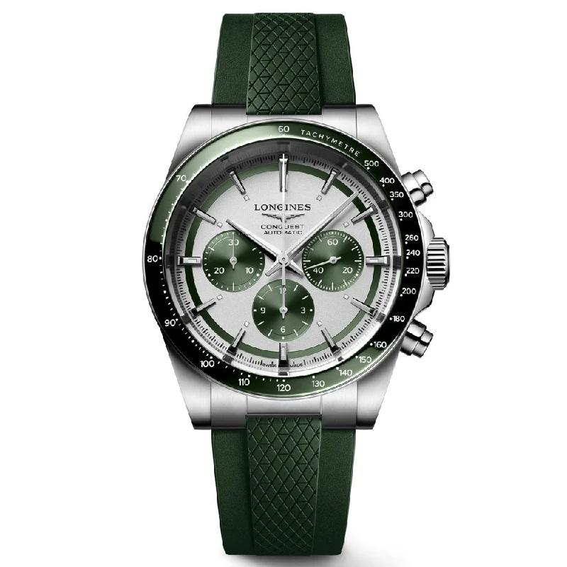 Women's Chronograph Watches for Collectors-Longines Conquest 42mm Silver Dial Automatic Chronograph Gents Watch L3.835.4.02.9