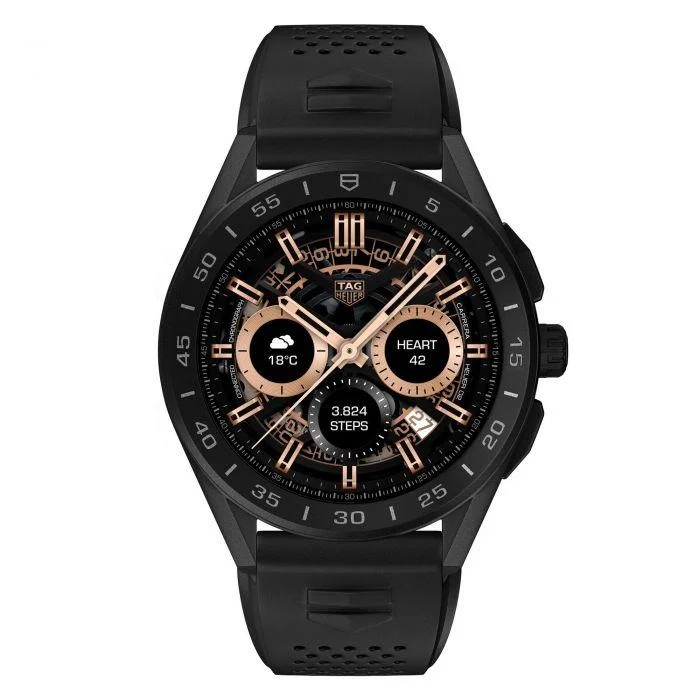 Men's Chronograph Watches with Morse Code Feature-Tag Heuer Men's SBG8A80.BT6221 Connected Golf Edition Black Rubber Watch