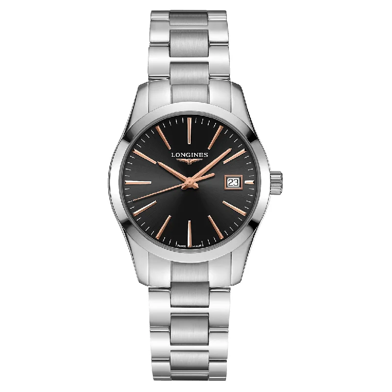 Women's Pilot Watches with Formal Event Style Inspiration-Longines Conquest Classic Black Dial Women 34mm
