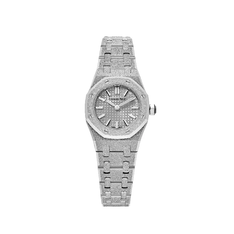 Men's Audemars Piguet Automatic Wind Design Watches-Audemars Piguet Royal Oak 67630BC.GG.1312BC.01-B 'Mini' Frosted White Gold Grey Dial (2024)
