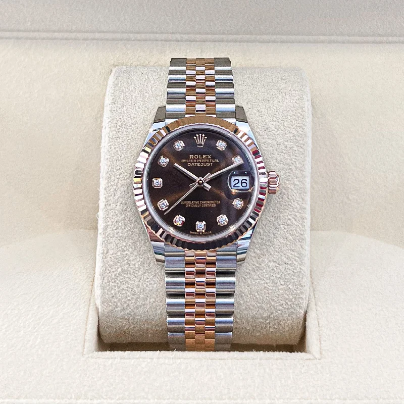 How to spot fake Rolex Oyster Perpetual men's watches -Rolex Datejust31 31mm Steel/RG Chocolate Dial Diamond Markers 2024 Ref m278271-0028 (#847)