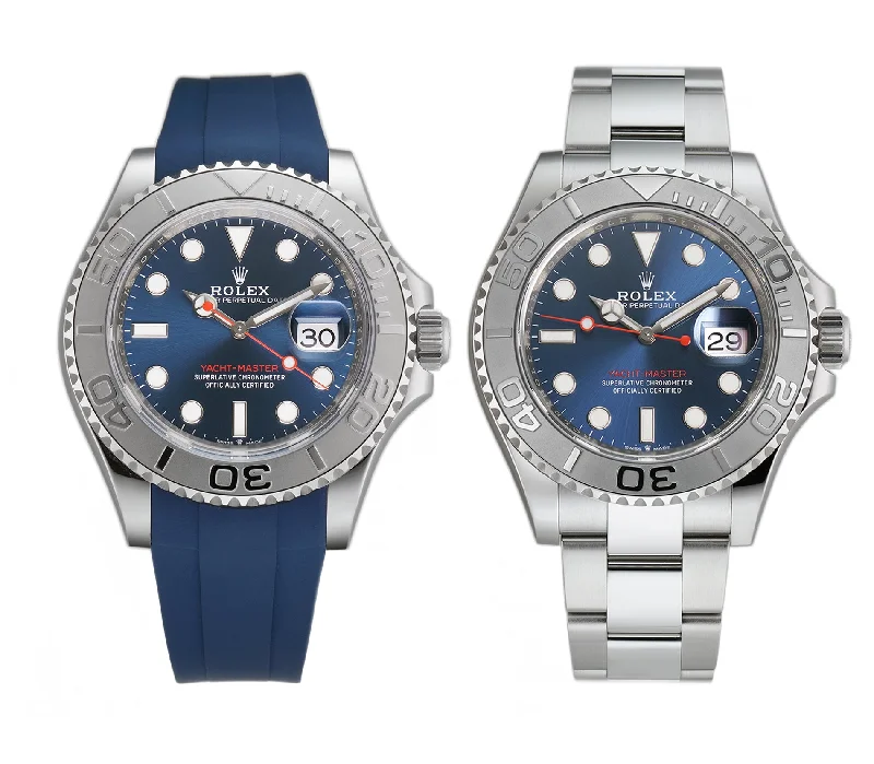 men's Rolex watches with tourbillon -​40 Stainless Steel Platinum Bezel Blue Dial With Blue RubberB