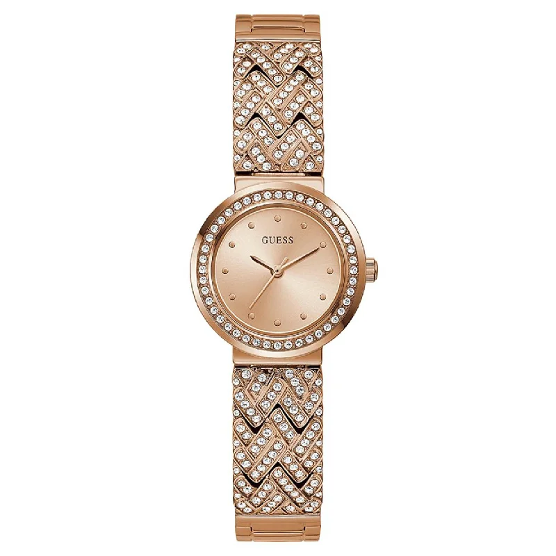Women's Pilot Watches with Barometer Calibration-Guess Treasure Rose Gold Dial Women 26mm