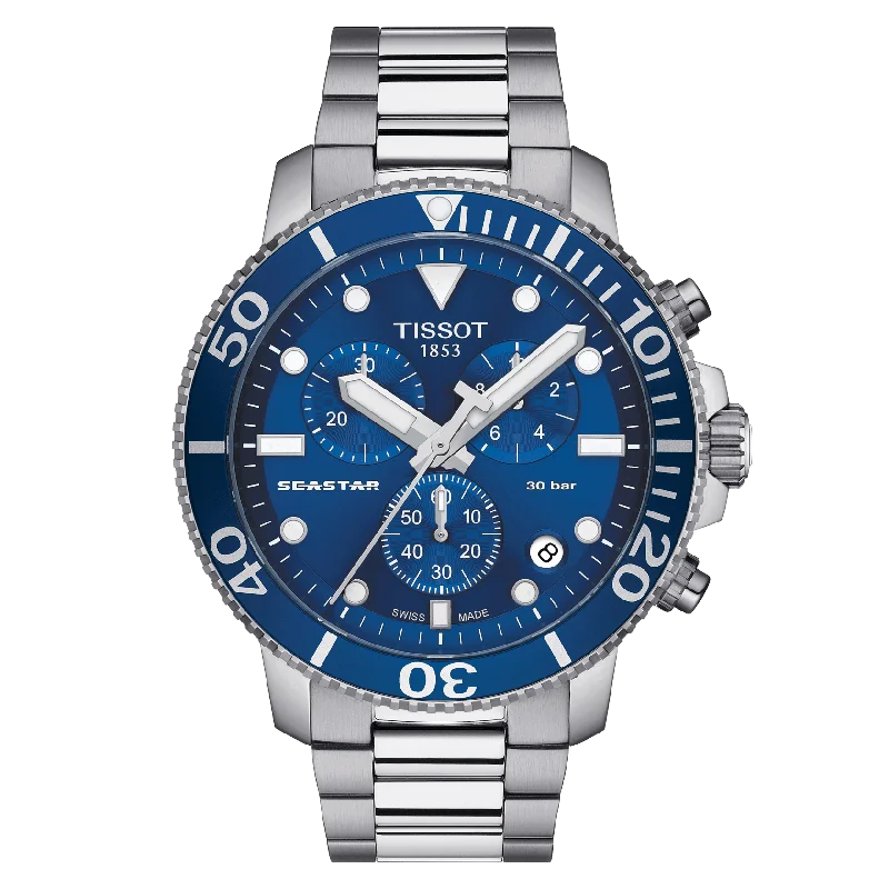 Men's Chronograph Watches for Technological Innovation-Tissot Seastar 1000 Chronograph Stainless Steel Blue Dial Men'S Watch