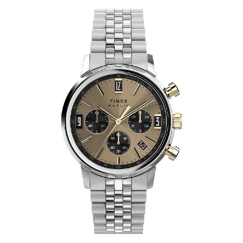 Men's Chronograph Watches with Laser Engraving-Marlin Quartz Chronograph 40mm Stainless Steel Band
