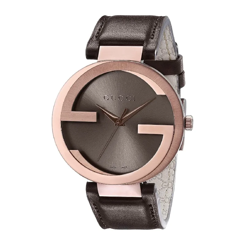 Men's Chronograph Watches for Special Occasions-Gucci Men's YA133207 Interlocking-G Brown Leather Watch
