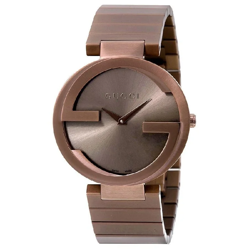 Women's Chronograph Watches with Luxury Materials-Gucci Women's YA133317 Interlocking-G Brown Stainless Steel Watch