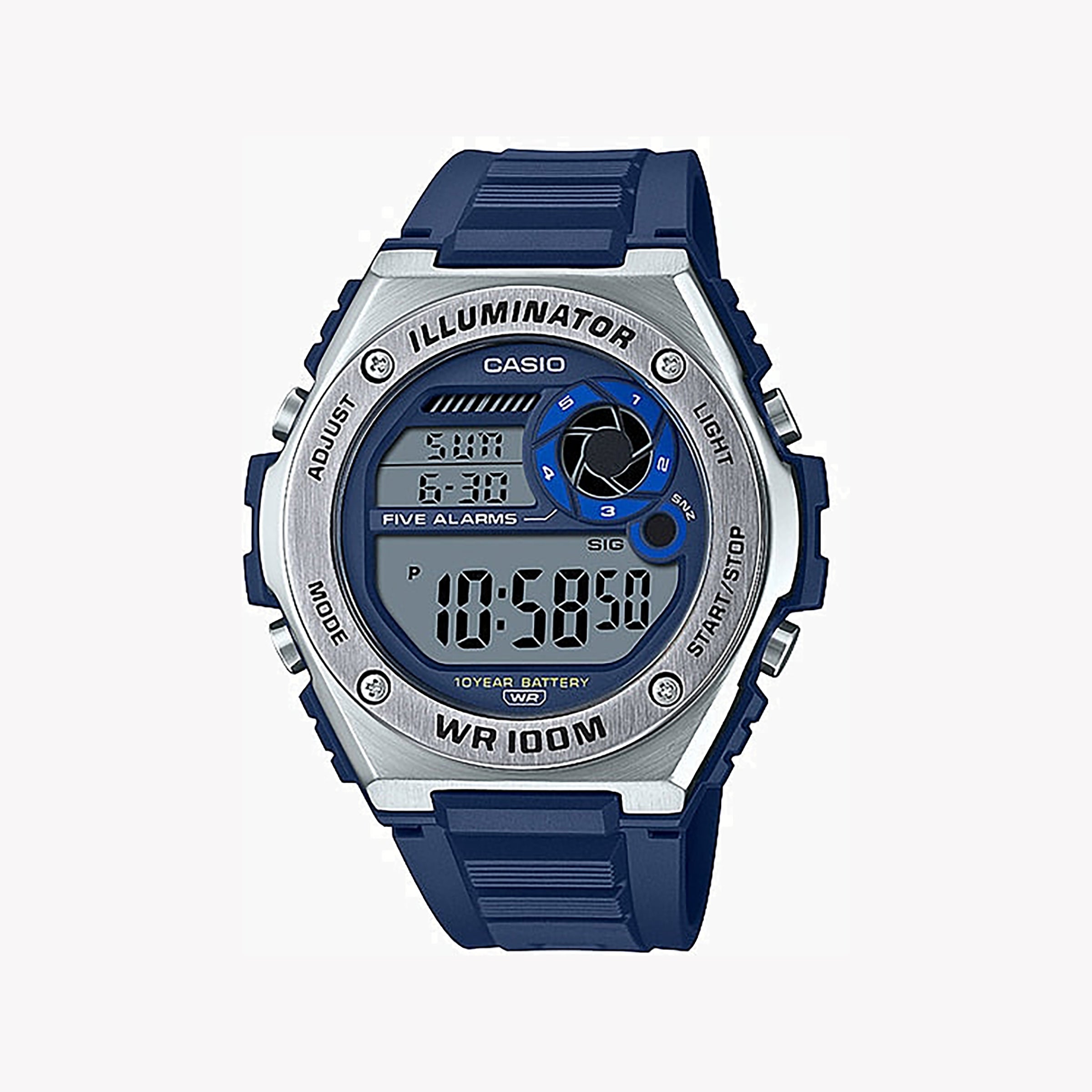 Men's Digital Watches with UV Sensor-Casio Men's Blue Resin Watch, Digital Display | MWD-100H-2AVDF