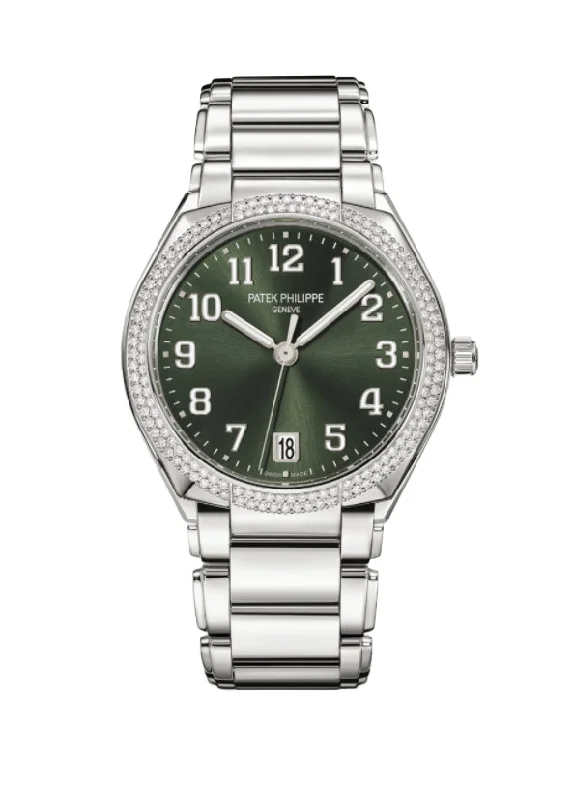 Men's Patek Philippe Watches for Mountain Climbing-36mm Steel Green Dial Diamond Bezel Automatic