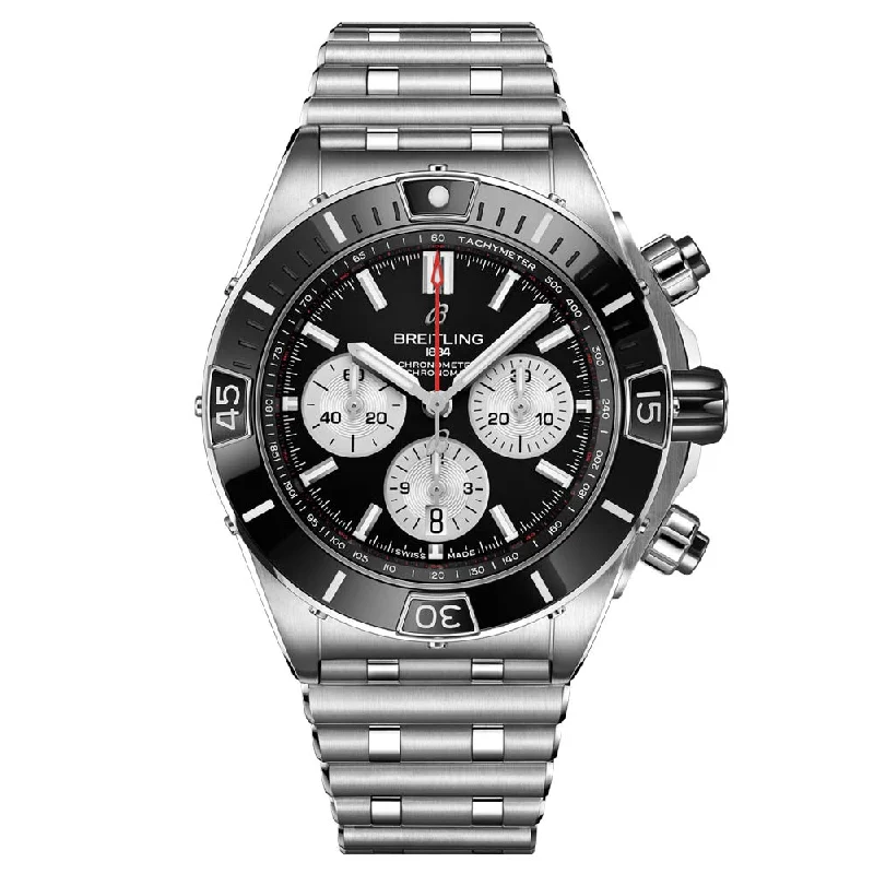 Women's Chronograph Watches with Limited Edition-Breitling Super Chronomat B01 Chronograph 44mm Black Dial Automatic Gents Watch AB0136251B1A1